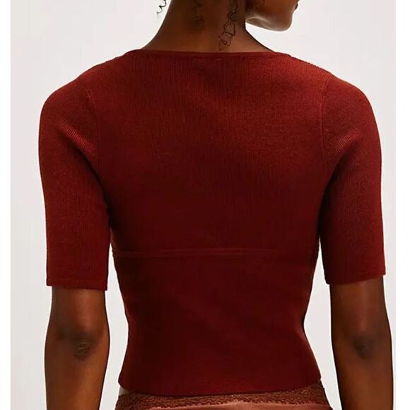 NWOT Free People Intimately Teagan Swit Short Sleeve Knit Top, Spiced Rum, Sz XS - Picture 2 of 6